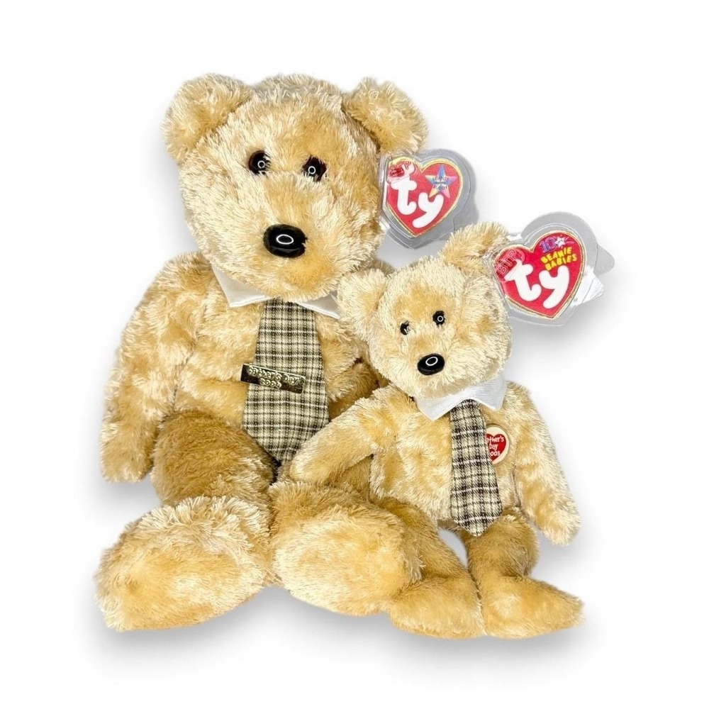 Dad-e the Bear Beanie Baby & Beanie Buddy | Classic Dad | Mint Heart Tags